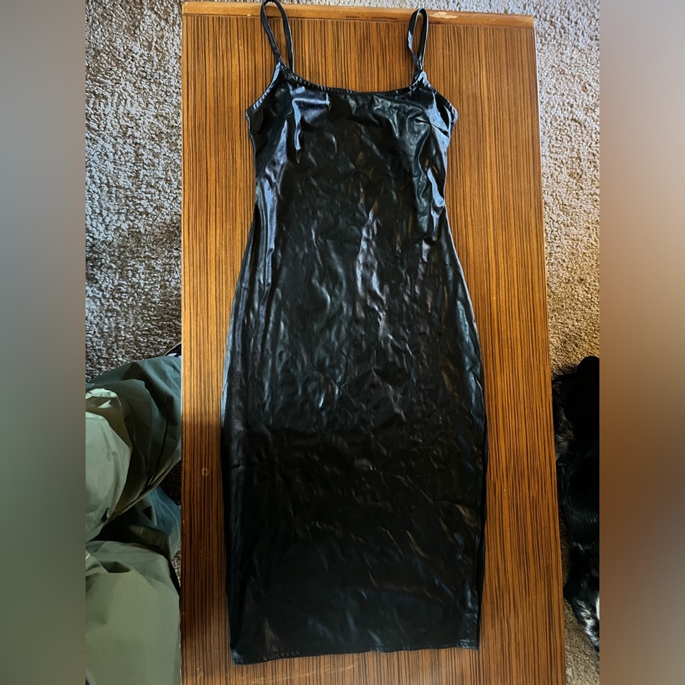 Wild Fable Shiny Black Faux Leather Bodycon Dress
